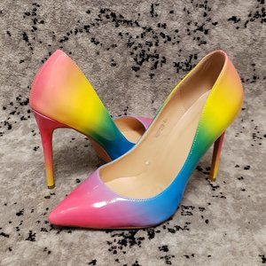 Onlymaker Rainbow Patent Stiletto Pumps 13 Sexy Colorful Office Pride